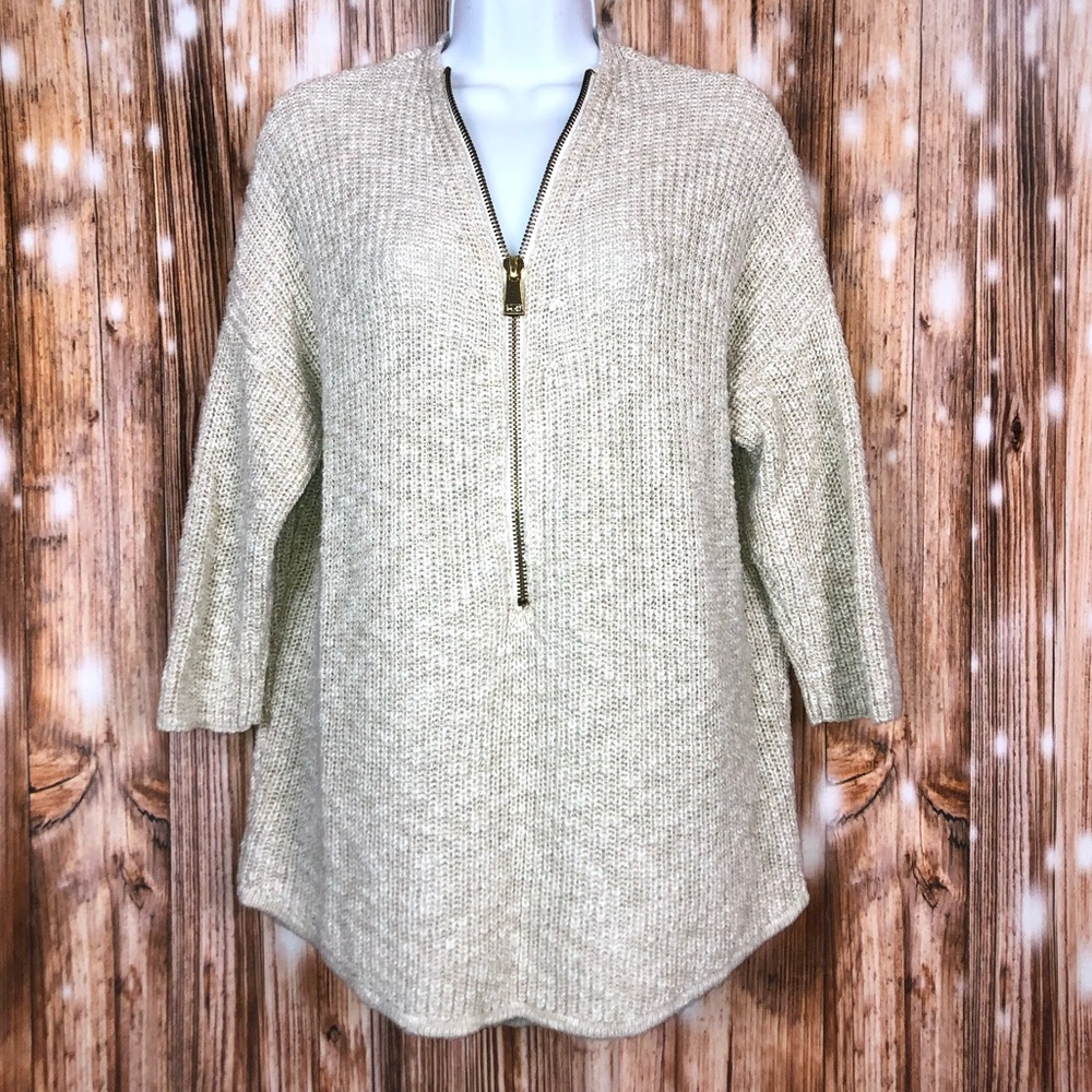 ABS Allen Schwartz 3/4 Sleeve Marled Vanilla Zip Sweater